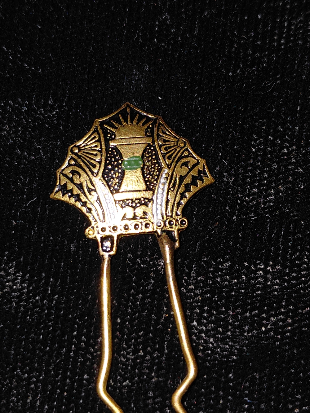 Vintage Art Deco Hairpin with Green Accent